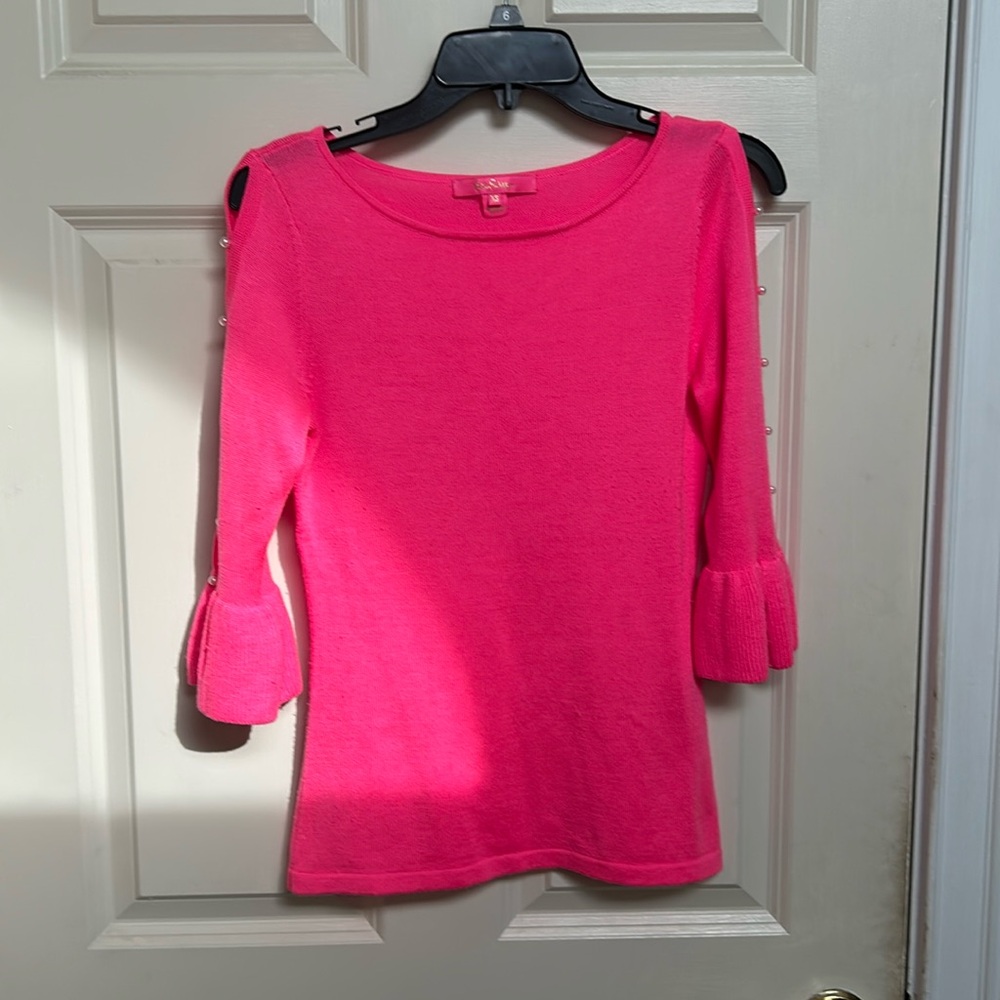 Lilly Pulitzer Candy Pink 3/4 Sleeved Sweater